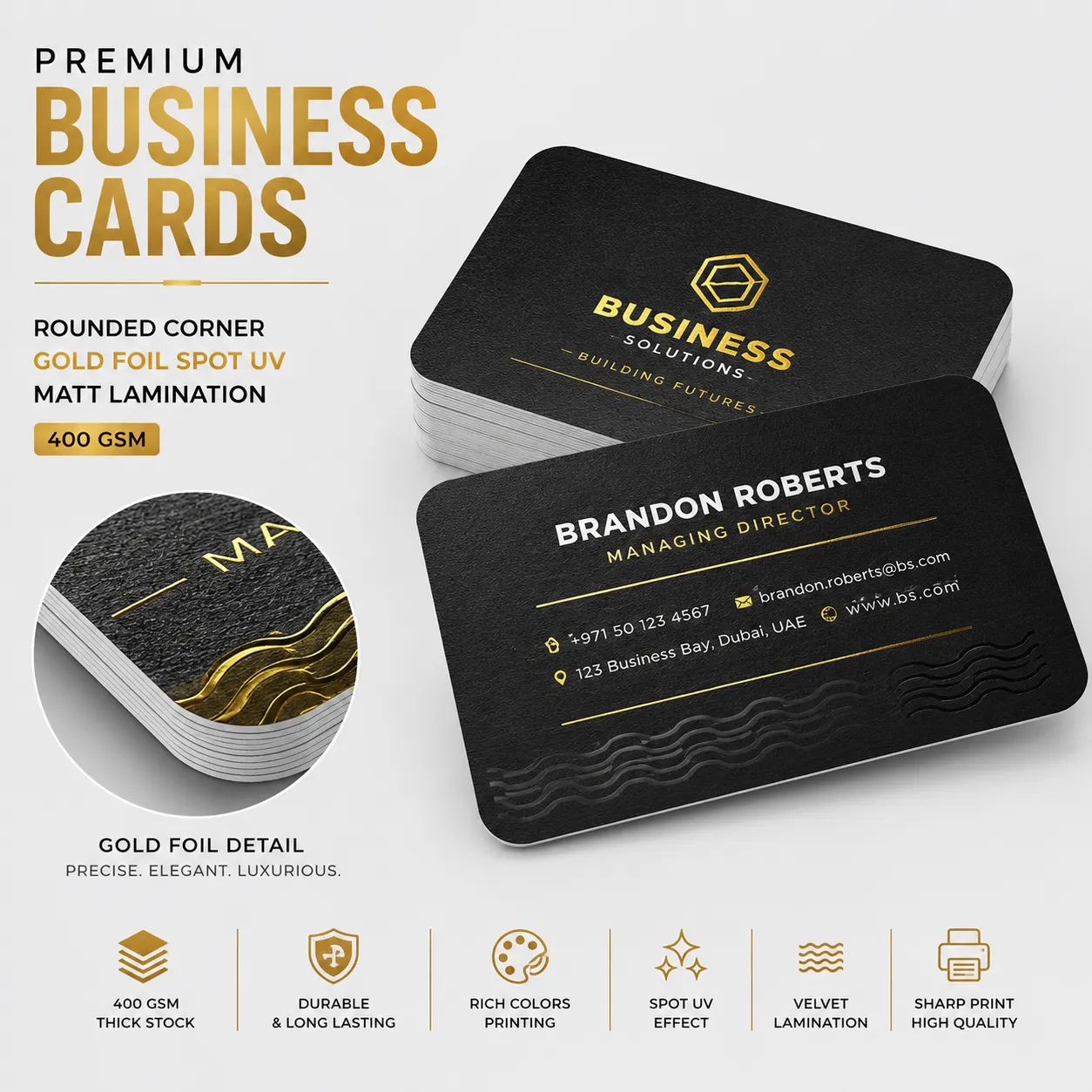 Rounded Corner Gold Foil Spot UV Matt - 400 GSM